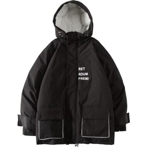 Winter Mens Loose Warm Parkas Coat Hooded Letters Print Silk-like Cotton Padded Outwear B123
