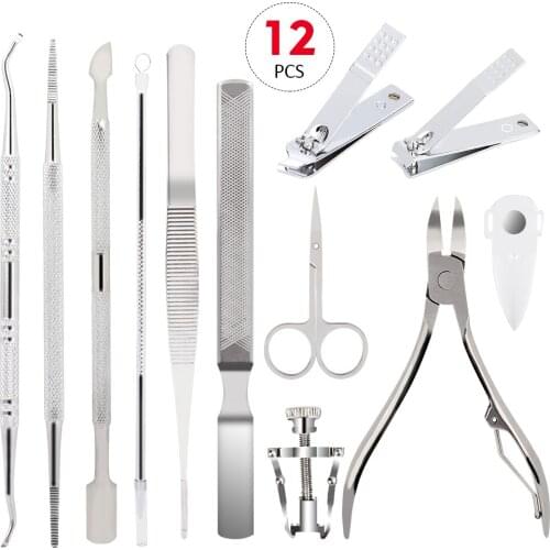 12Pcs/set Professional Pedicure Tools Ingrown Toenail Tools Kit Nail Care Ingrown Toenail Removal Correction Clippers Foot Care