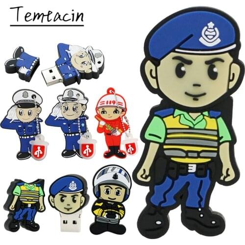 U Disk cartoon Policeman People Pendrive 256gb 8gb 64gb 32gb 4 128 256 gb Pen driver Cle USB Flash drive Disk personalise Gift