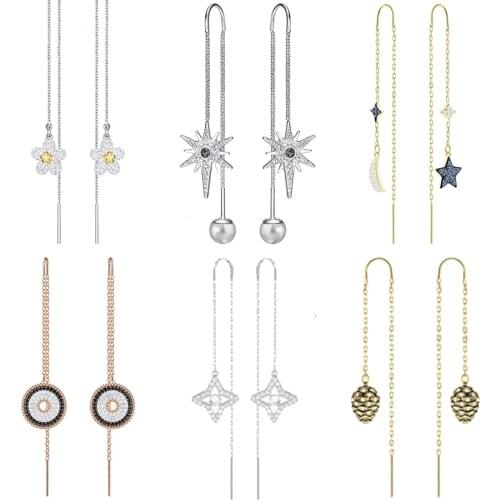 2020 Fashion Jewelry High Quality SWA Charming Stars Moon Small Daisy Geometric Tassel Dangle Earrings Romantic Gifts For Women