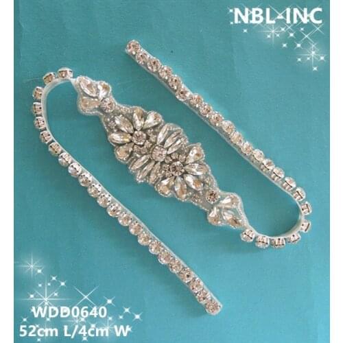 30 pieces) Wholesale bridal sash hand beaded silver clear crystal rhinestone applique for wedding dresses DIY iron on WDD0640