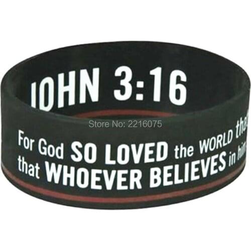300pcs one inch Christian Black John 3:16 For God so Loved silicone wristband rubber bracelets free shipping by DHL express