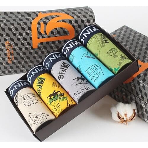 5pcs/lot Brand Men Boxer Underwear Cotton Cueca Masculina Boxershorts Middle Waist Boxers Hombre Underpants Graffiti Box Gift