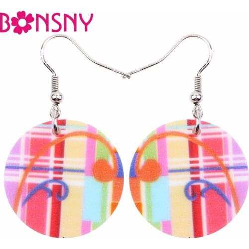 Bonsny Big Acrylic Bohemian Drop Dangle Long Round Note Pattern Earrings 2017 New Fashion Jewelry For Women Bijoux Accessories