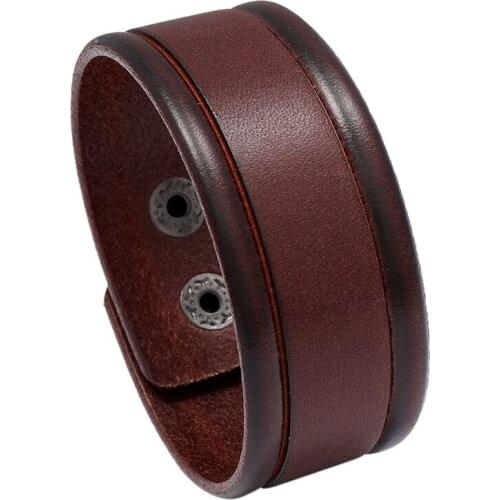 Punk Men Wide Genuine Leather Cuff Bracelets & Bangles Brown Black Friendship Jewelry for Women Wristband Best Gift Accessories