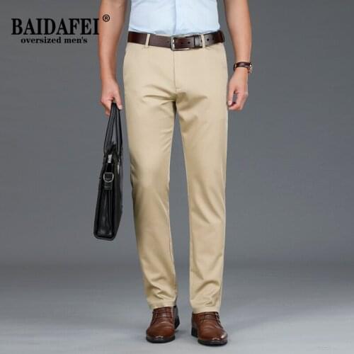 BAIDAFEI Mens Relaxed-fit Casual Stretch Khaki 2021 summer thin mens business casual Trouser