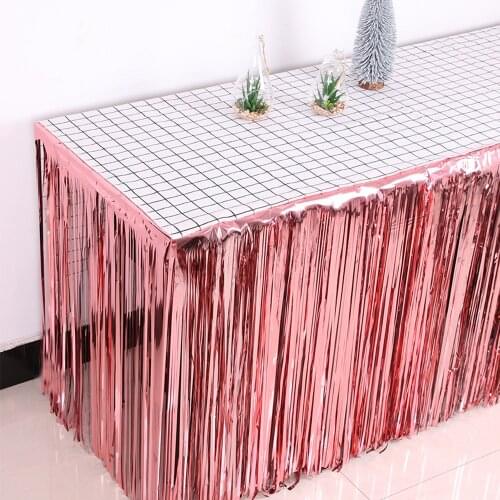 275*75cm Glitter Table Skirt Metallic Pull Flag Party Decoration Hawaii Party Supplie Hawaiian Rose Gold Foil Wedding Decoration