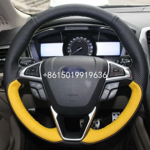 For Ford Mondeo Fusion 2013-2015 Hand Sewing Black Yellow Leather Car Steering Wheel Cover