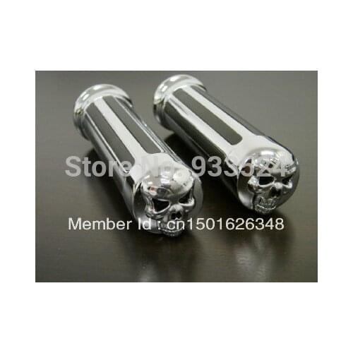 SKULL 1" for Harley CHROME DIAMOND HAND GRIPS 25mm Touring Electra Glide Road King Sportster Dyna Softail Bobber Chopper