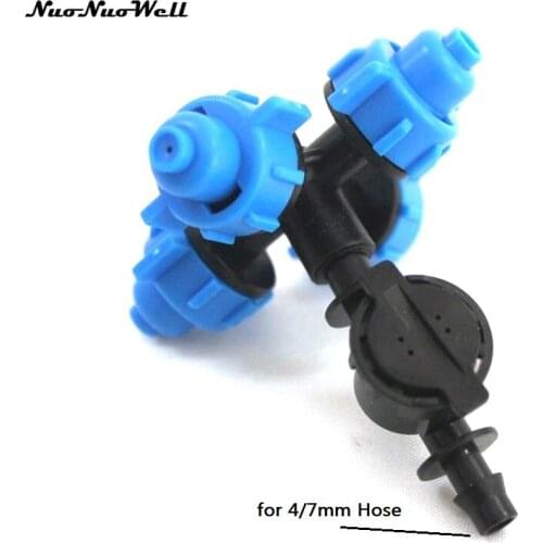 Nuonuowell Blue Color 20 Set Cross Atomizing Nozzle+Anti-Dropper Irrigation System For 4/7mm Hose Use Sprinkler Garden Misting