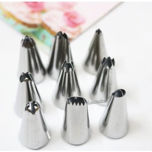 9pcs/set) Small size diameter 1.8cm height 3.2cm different cake Piping Pastry tips Nozzle cones Tip for DIY decorationg tools