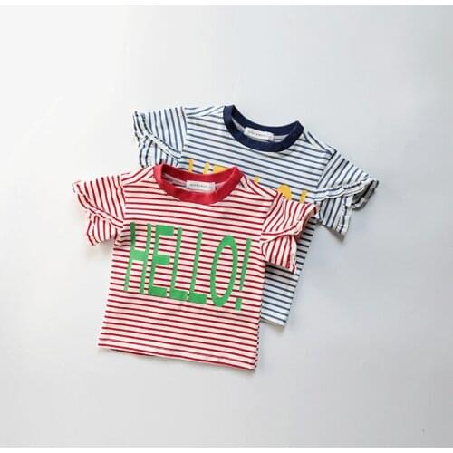 Baby Girls T Shirt Summer 2019 Cotton Children Short Sleeve T-shirts for Girls Children Hello Printed Casual Striped Clothes