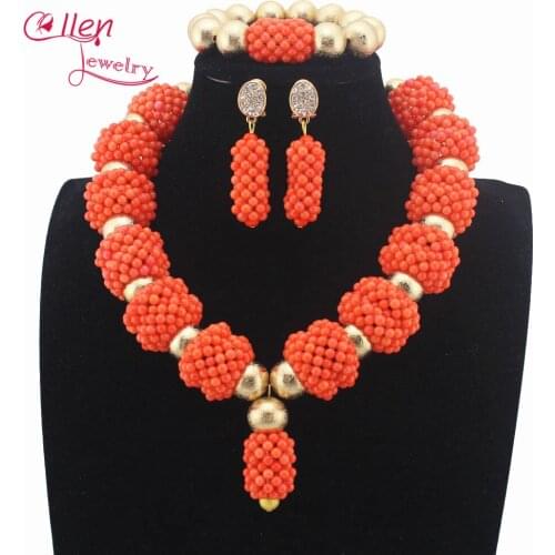 Fashion Red Coral Pendant Necklace Set nigerian Wedding beads African Coral beads Jewelry Set Bridesmaid Necklace E1087