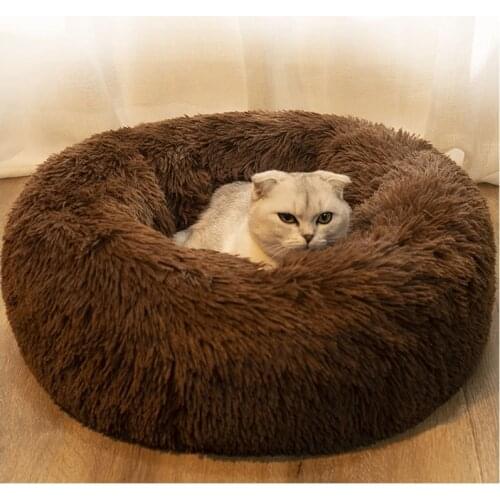 Super Soft Pet Bed Kennel Dog Round Cat Winter Warm Sleeping Bag Long Plush Puppy Cushion Mat Portable Cat Supplies 46/50/60cm