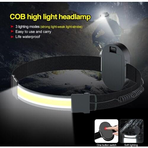 3 Modes COB Floodlight Headlamp LED Soft Light Strip Headlight Camping Hunting Flashlight Night Running Fishing LED Light