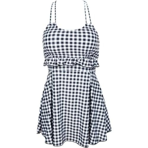 2020 Summer New Plaid Sexy Small Bust Gathering Slimming Swimsuit Female Conservative Korean Students One-Piece Large Swimsuit