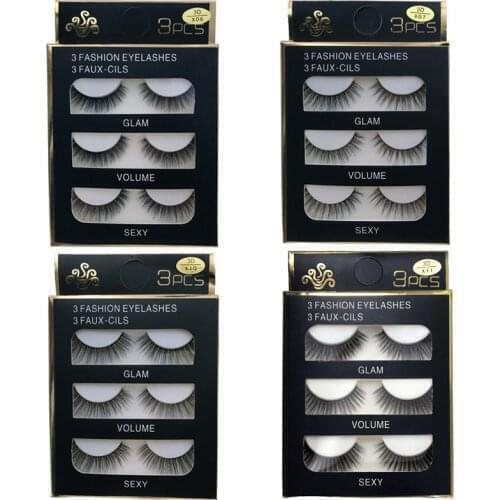 New 3 pairs natural false eyelashes fake lashes long makeup 3d mink lashes extension eyelash mink eyelashes for beauty 3D-X11