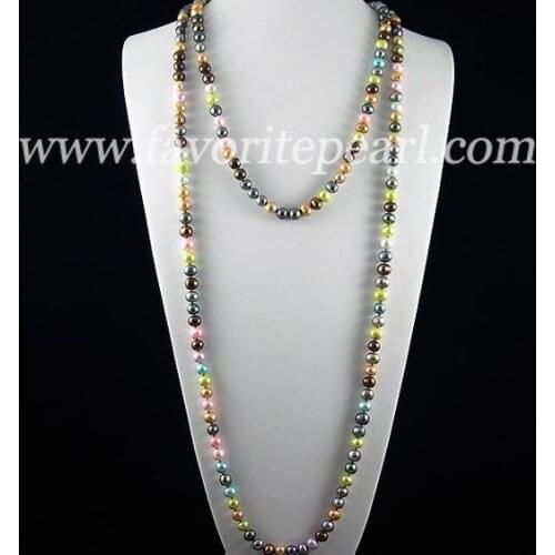 New Perfect Favorite Pearl Necklace Mixes 8mm 64 inches Genuine Freshwater Pearl Fine Long Jewelry Handmade Charming Women Gift