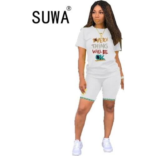 Wholesale Summer Workout Clothes Loungewear Women Two Piece Outfits Short Sleeve T-Shirt Top Biker Shorts Pants Tracksuit