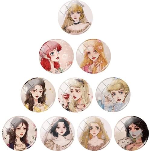 Disney Princess Stick Figure Multi-role Modeling Character 12mm/15mm/16mm Photo Glass Cabochon Dome Flat Back Ornament