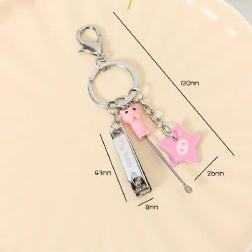 2021 Korean Version of Personalized Nail Clippers Ear Pick Buckle Animal English Decorative Nail Clippers Key Chain Accessories