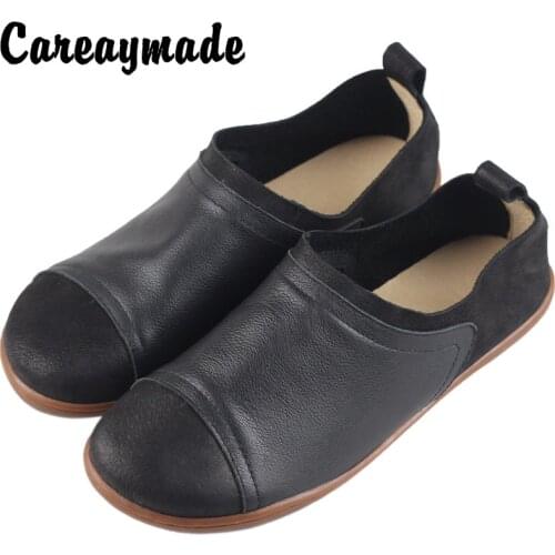 Careaymade-Couples Retro Casual Shoes Handmade Leather Flats Comfortable Soft Sole Slip-on Loafers Casual shoes,size 4.5-12