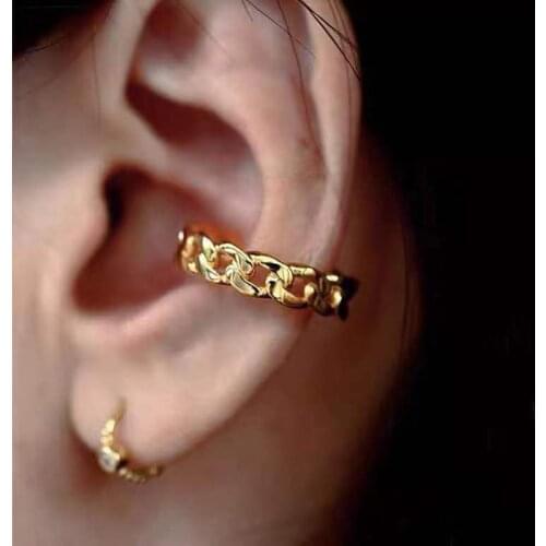 Rongho New Design Metal Link Chain Clip Earrings for Women Punk Jewelry Gold Earring Cuff Femme Vintage Bijou Earring Clips