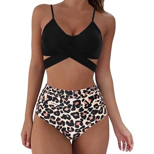 Sexy Womens Bikini Set Two-Piece Swimsuit Cross High Waist Elastic Swimming Bikini Cover Your Abdomen Plus Size Swimsuit