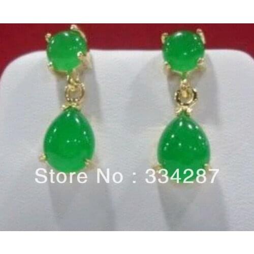 Natural green Chalcedony Drop sway earring AAA