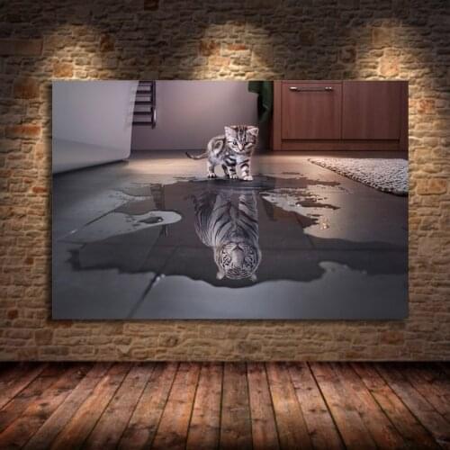 Modern Tiger and Cat Oppositions Dream Posters And Prints Walll Art Animal Decor Canvas Painting Decoration Living Room Unframed