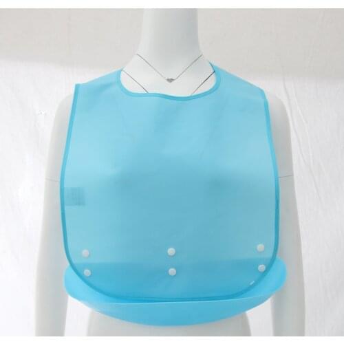 Meals Bib Protector Elderly Aid Apron + Detachable PE Pocket Blue - Reusable, Washable, Anti-oil, Anti-fouling, Easy to Clean