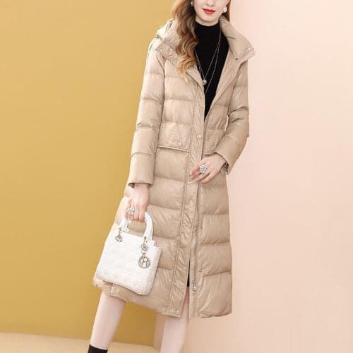 Woman Jacket Parkas Coat Khaki Imitation Imitation Down Jacket Womens Long Winter Hooded Cotton Coat Jacket Veste Femme