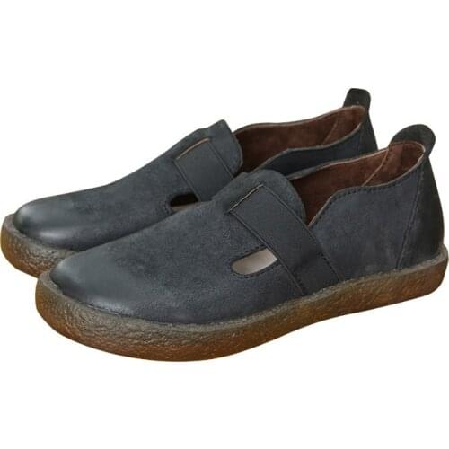 Women Loafers Shoes Cow Genuine Leather Females Shallow Flats Shoes Woman Slip On Round Toe Comfortable soft Retro women shoes