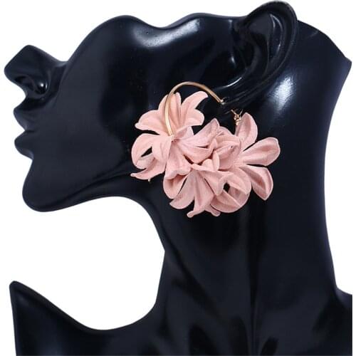SexeMara Fashion Fabric Flower Drop Earrings For Women Statement Colorful Petal Circle Big Fancy Earring Jewelry