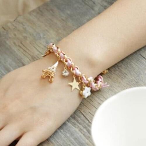 B069 New Fashion European and American stars free delivery in the new tower Poker leather bracelet female flowers free shipping