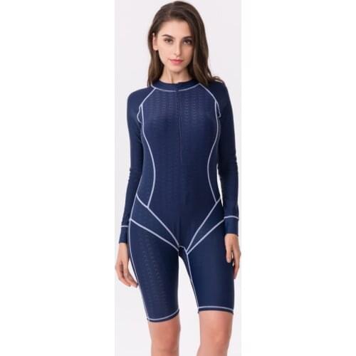 2020 Women Swimsuit One-Piece Suits Rash Guard Slim Long Sleeve Summer Swimming Diving Suits Wetsuits Female Swimwear