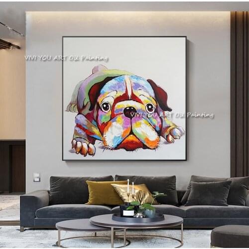 Modern Funny Dog Oil Watercolor Canvas Painting Posters Handmade Quadros Wall Art Picture for Living Room Home Decor Cuadros