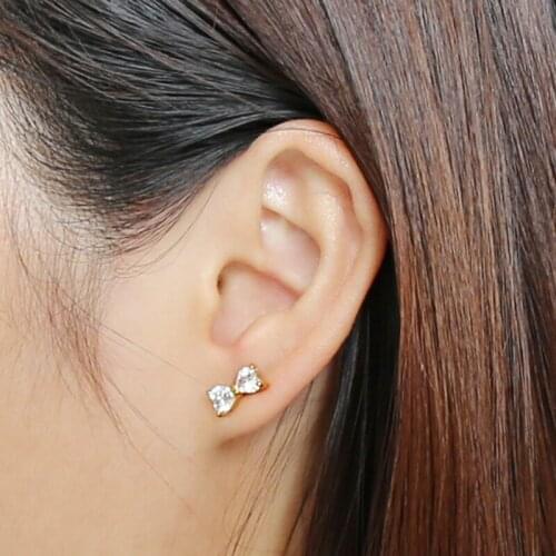 Crystal bowtie earring lady elegant stud earrings cute fashion jewelry lovely ear stud for woman girl cubic zircon 1 pair