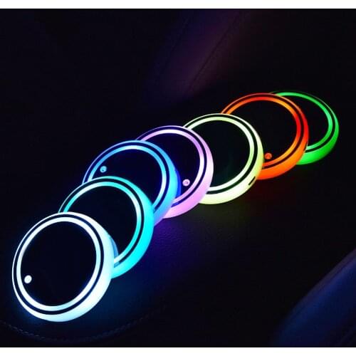 1Pc USB Charging Car LED Cup Holder Water Bottom Mat RGB Light Decor Cover Luminous Trim Lamp Ornament Coaster Accessories