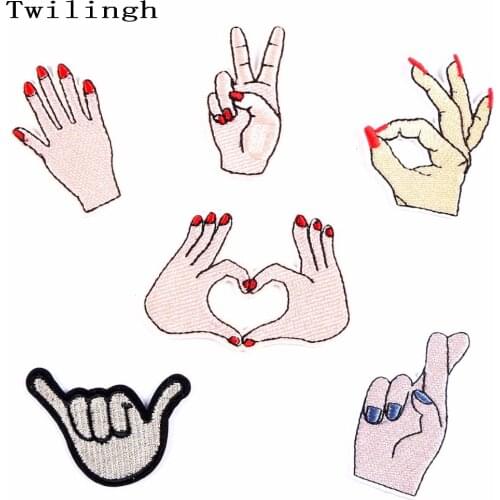 1Pcs Gesture Hand Patches Iron On Embroidered Patch Applique Sewing Fabric Repair Clothes Patch Stickers Garment DIY Accessories