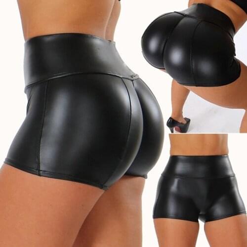 2021 Sexy Womens Shorts Shiny Elastic High Waist Shiny Faux PU Leather Short Pants Slim Hot Dance Clubwear Mini Shorts