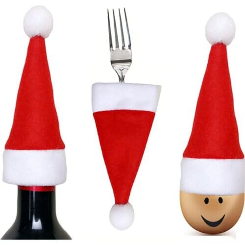 2022 Christmas Wine Bottle Covers Bag Holiday Santa Claus Champagne Bottle Cover Red Merry Christmas Table Decorations For Home