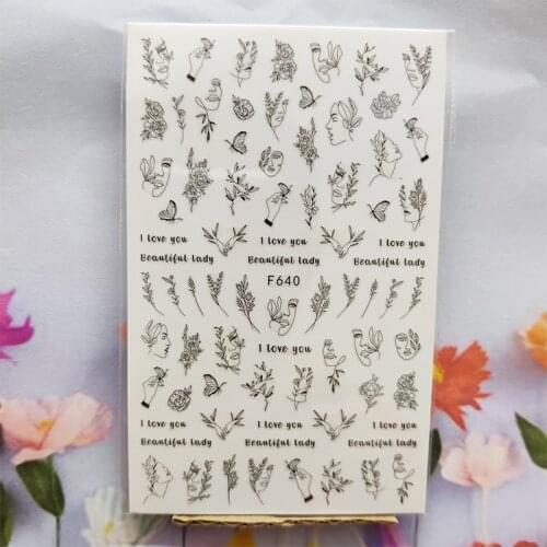 3D Nail Sticker Summer Line Woman Face Nail Glue Stickers Flowers Grass Butterfly Stickers for Manicure Nail Art Decoration