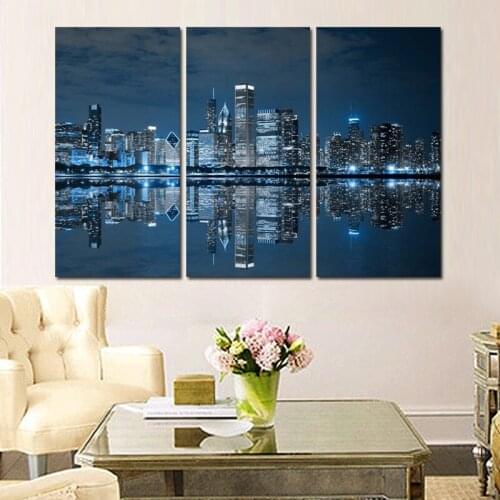 5 panels amazing beautiful city buildings on seaside canvas paintings poster printer of home decoration wall decals