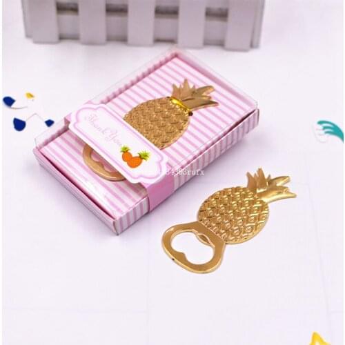 50pcs Pineapple Bottle Openers Wedding Gifts Party Favors Golden Beer Bottle Opener in Gift Box Fast Shipping
