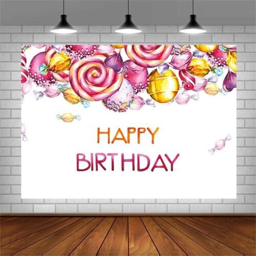 Avezano Photography Backgrounds Happy Birthday Party Banner Candy Sweets Backdrops Photo Studio Photocall Photozone Decor Vinyl