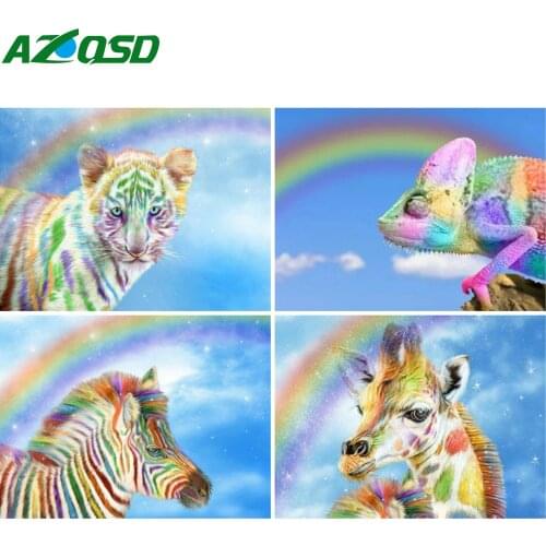AZQSD 5D Diamond Painting Tiger Giraffe House Cross Stitch Rhinestones Diamond Embroidery Animal Mosaic Needlework Home Decor