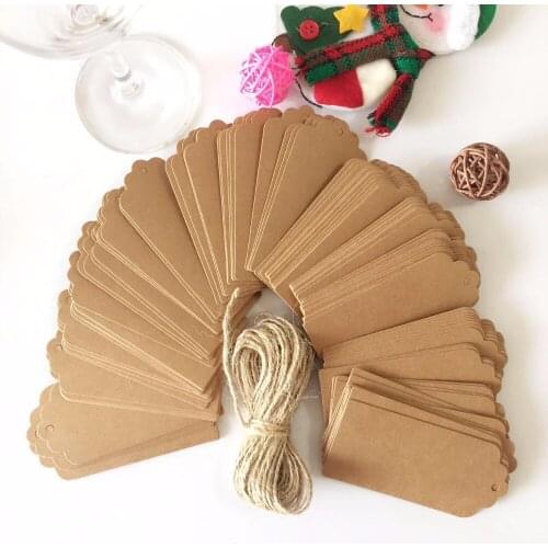 100PCS Natural Brown Kraft Paper Tags With Jute Twine Wedding Party Gift Tags DIY Label wedding christmas decoration