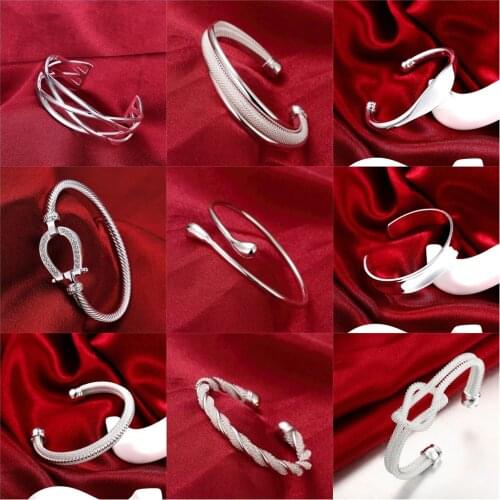 Pure Silver Bangles For Women Geometric Wide Wrist Bracelets & Bangle Pulseras Mujer European Style Jewelry Accessories Bijoux