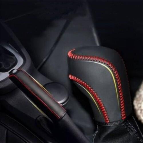 For Volkswagen Skoda SEAT Car Styling Genuine Leather Gear Head Hand brake Shift Covers Case Auto Accessories